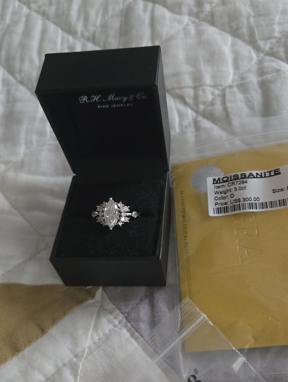 Marquise-Cut Moissanite Ring in Silver Tone